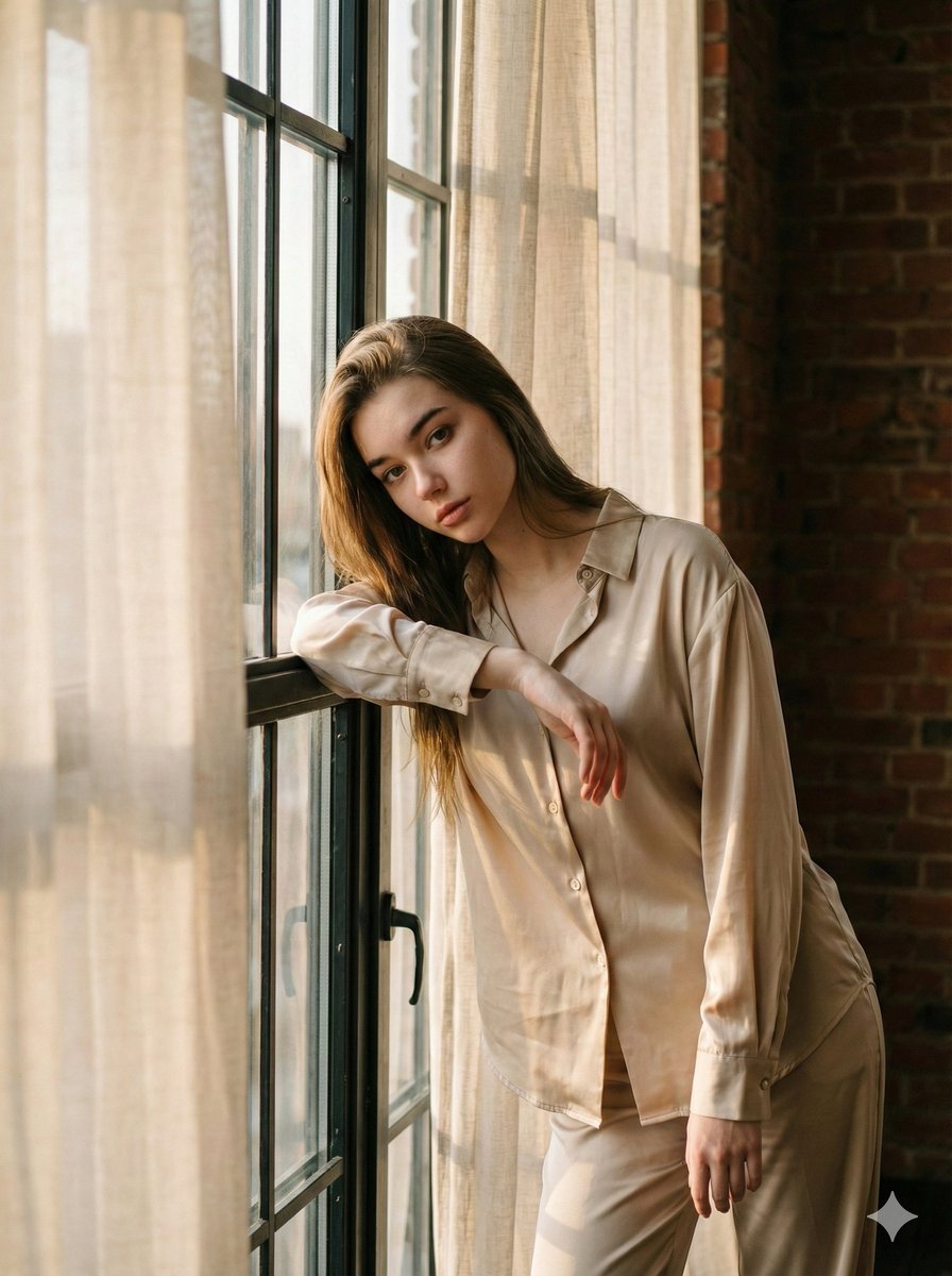 AI Prompt for Ultra-Realistic Cinematic Portrait of a Woman in a Modern Loft During Golden Hour