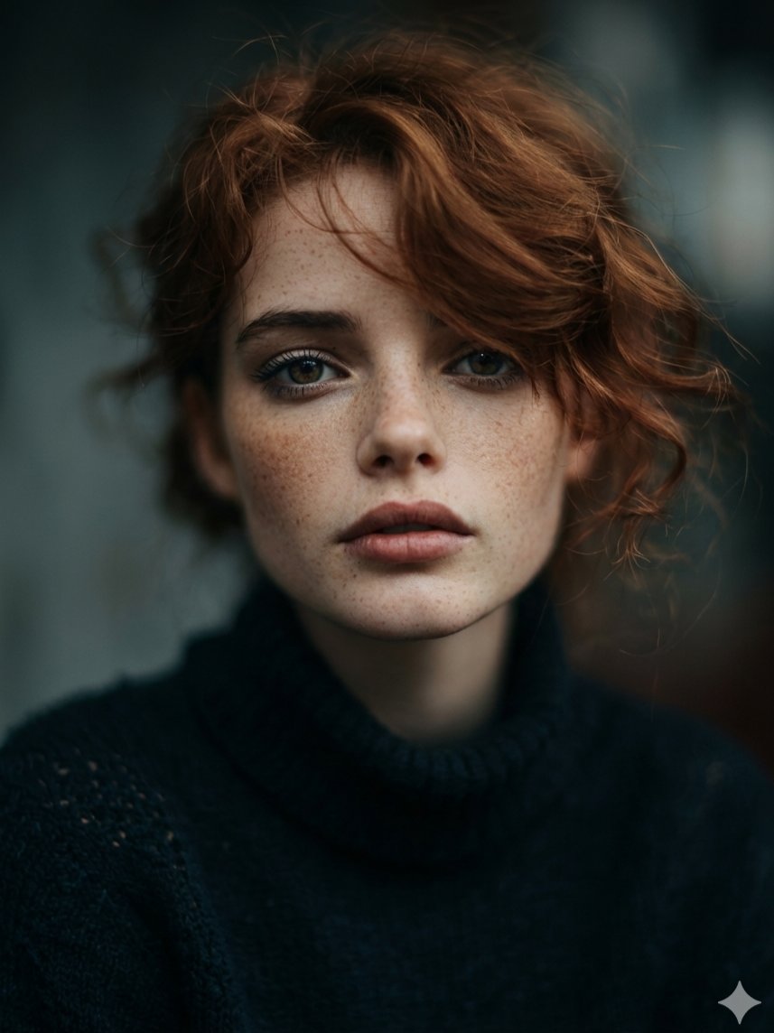 AI Portrait Prompt for Realistic Auburn-Haired Subjects with Freckles