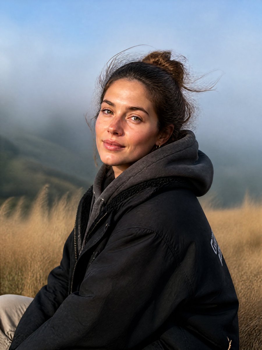 AI Prompt for Realistic Outdoor Portrait on Misty Mountain Ridge