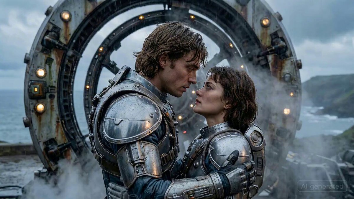 AI Prompt for Epic Sci-Fi Romance Trailer Scene - Cyberpunk Group