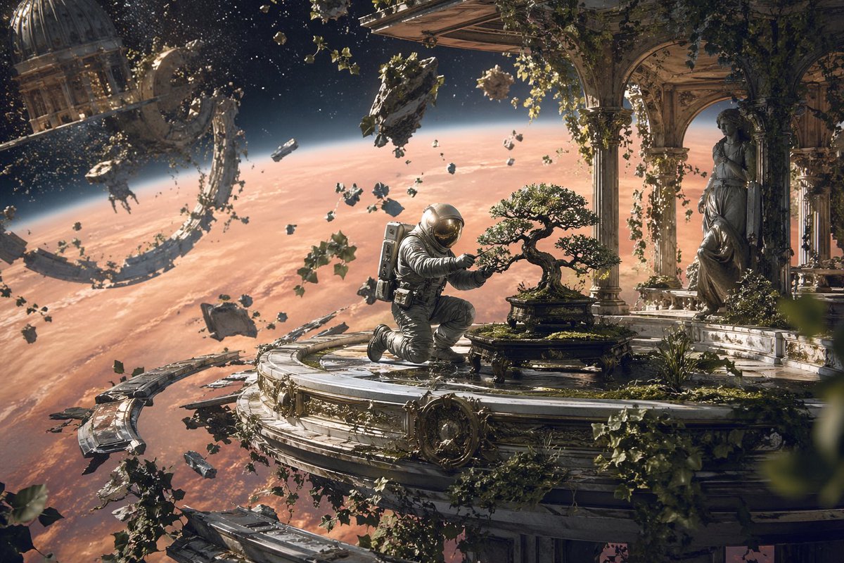 AI Prompt for Sci-Fi Space Station with Astronaut and Bonsai