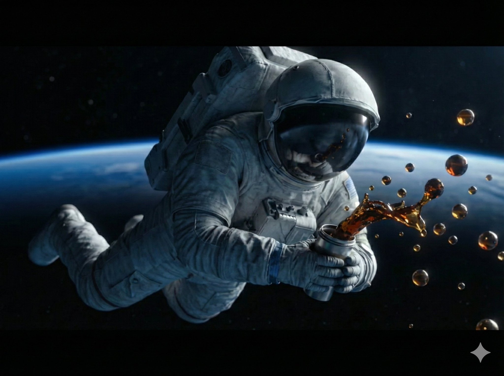 Astronaut Spilling Coffee in Zero Gravity