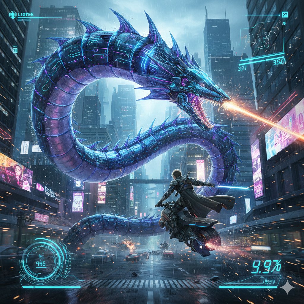 Cyberpunk Final Fantasy Leviathan Battle Art