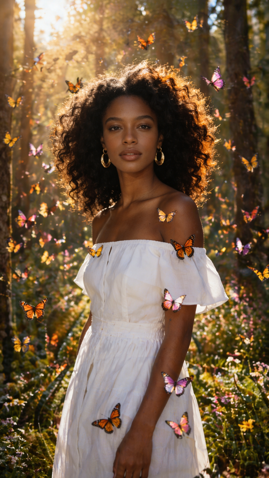 Enchanted Forest Portrait with Colorful Butterflies