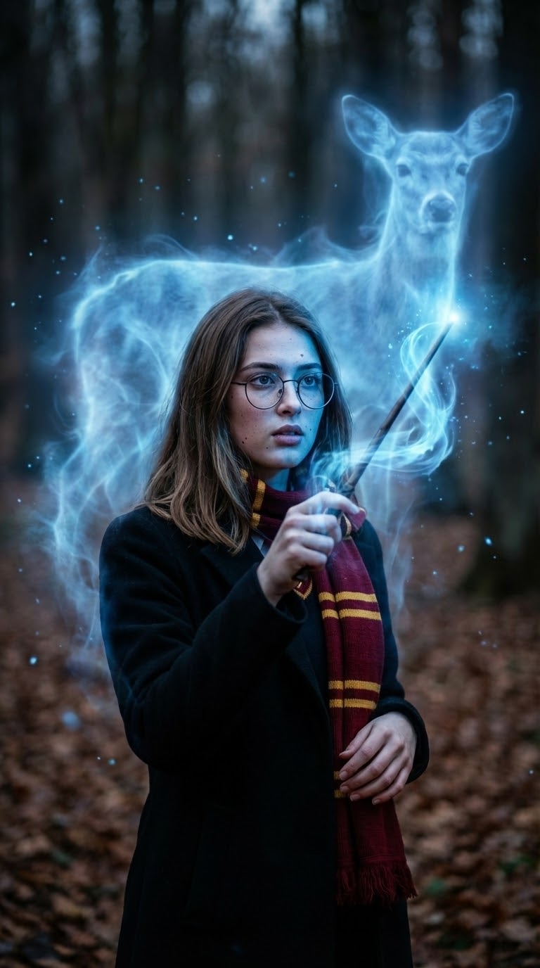 Magical Patronus Spell Portrait in Dark Forest