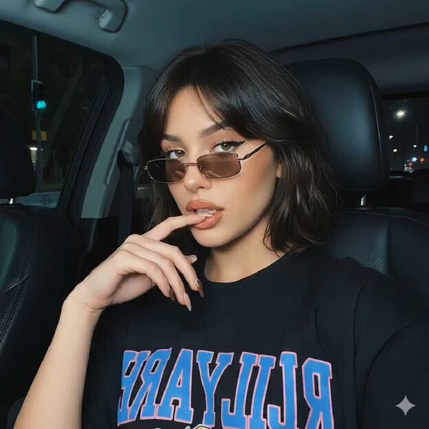 AI Prompt for 90s Aesthetic Nighttime Car Selfie with Young Woman