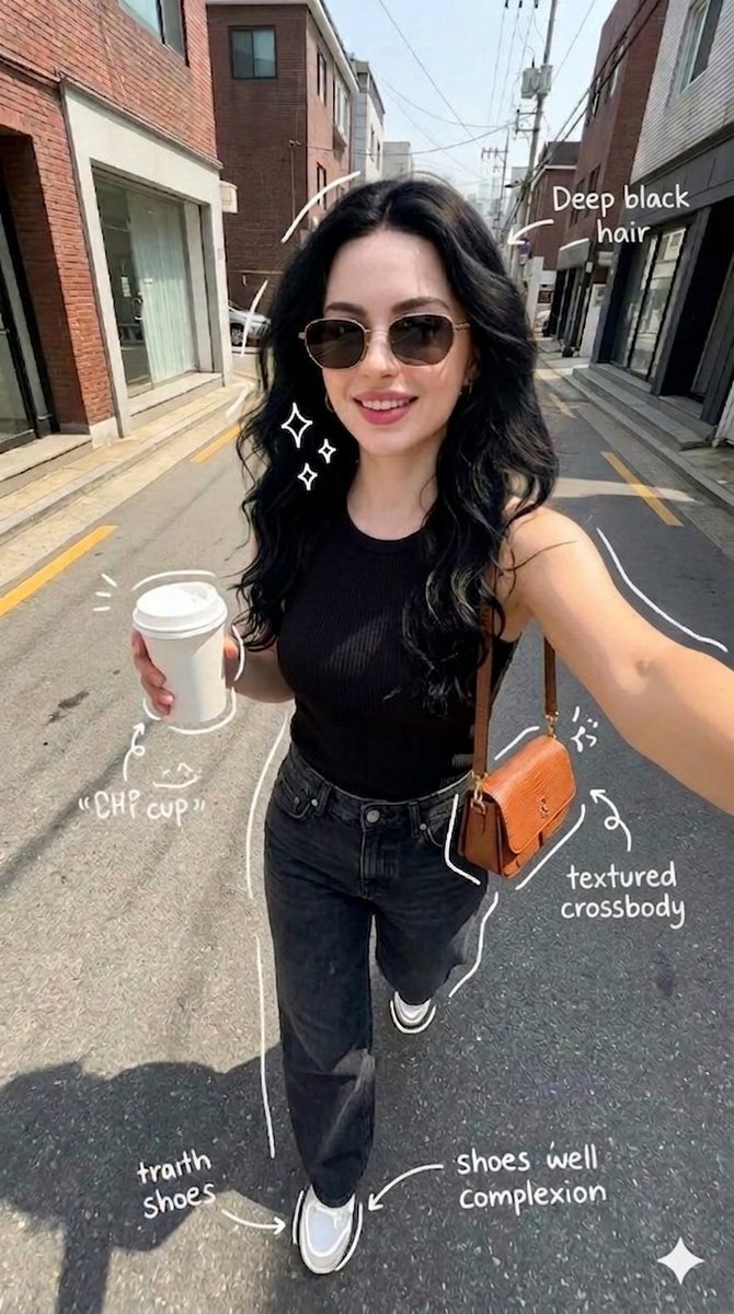 AI Prompt for Casual Urban Selfie with Hand-Drawn Annotations