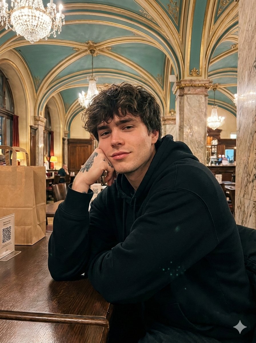 AI Prompt for Detailed Portrait Photography with Luxurious Café Background