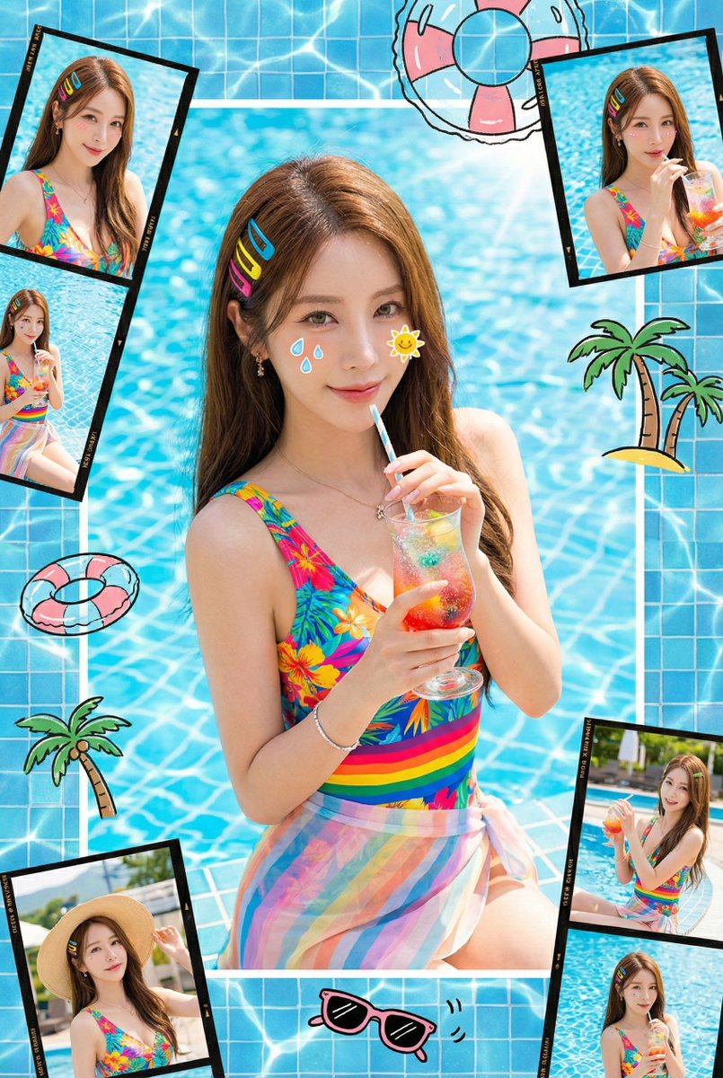 AI Prompt for Summer Dopamine Fresh Style Collage with Vibrant Swimwear and Playful Elements
