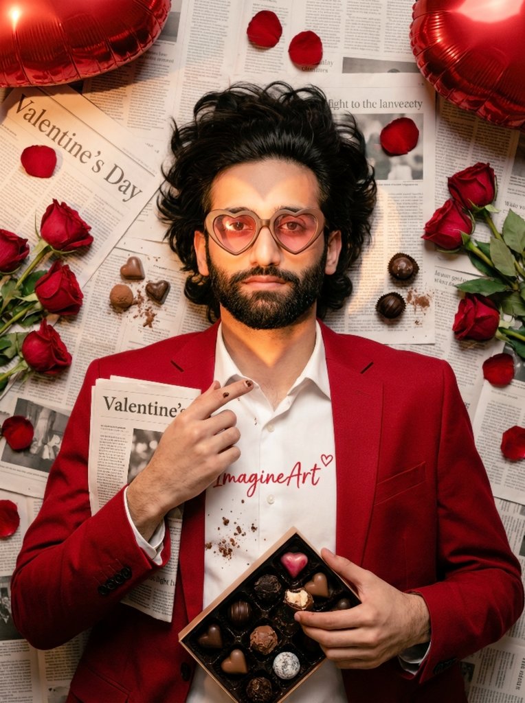 AI Prompt for Valentine's Day Editorial Portrait with Chocolate and Roses