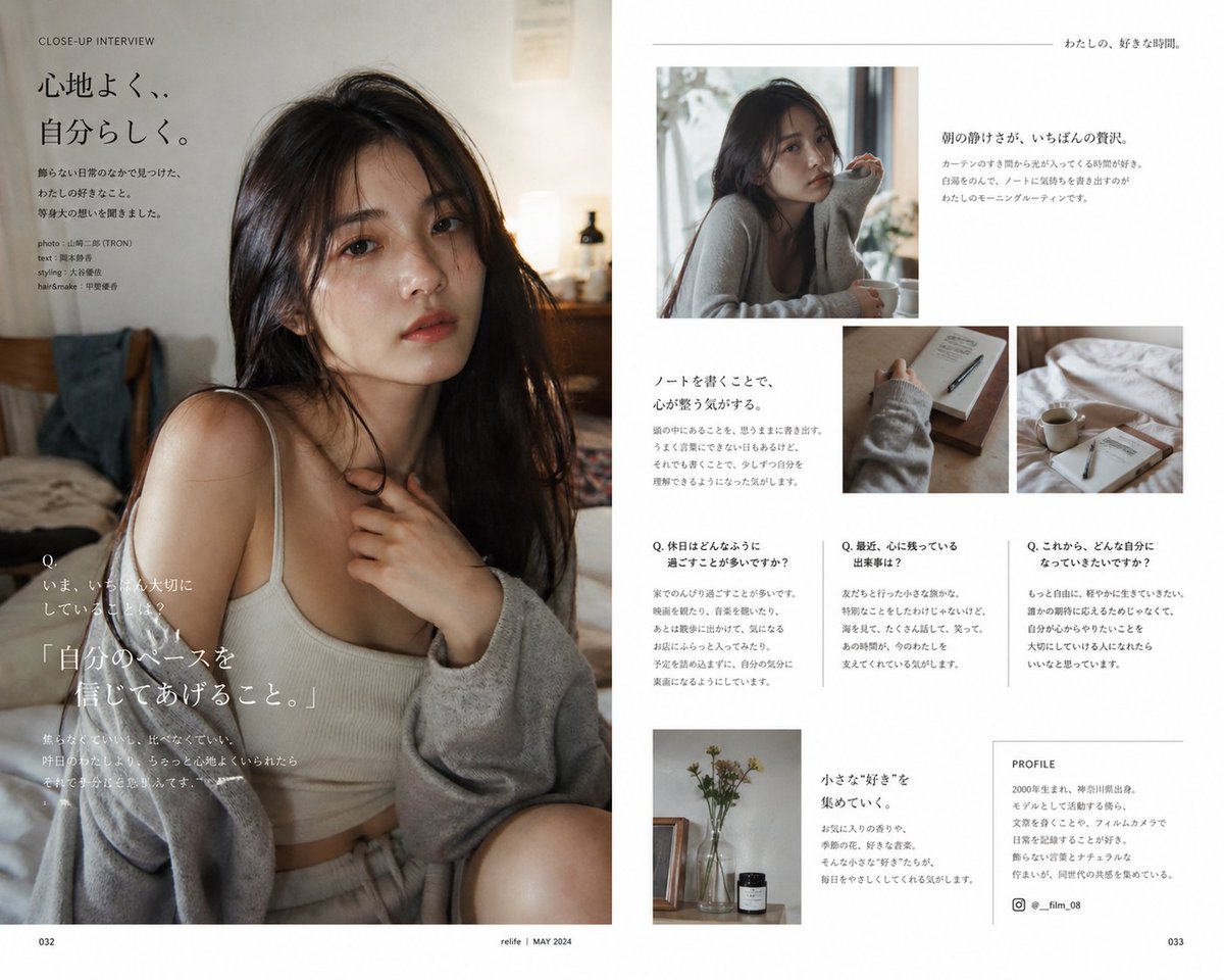 AI Prompt for Creating a Modern Japanese Magazine Layout with Editorial Typo and Photos