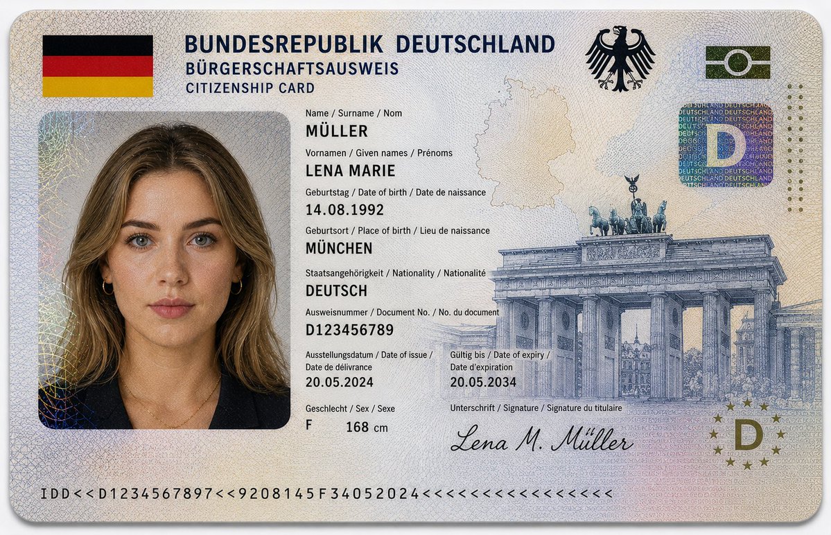 AI Prompt for German Identity Card Design: Realistic Mockup with Security Holograms