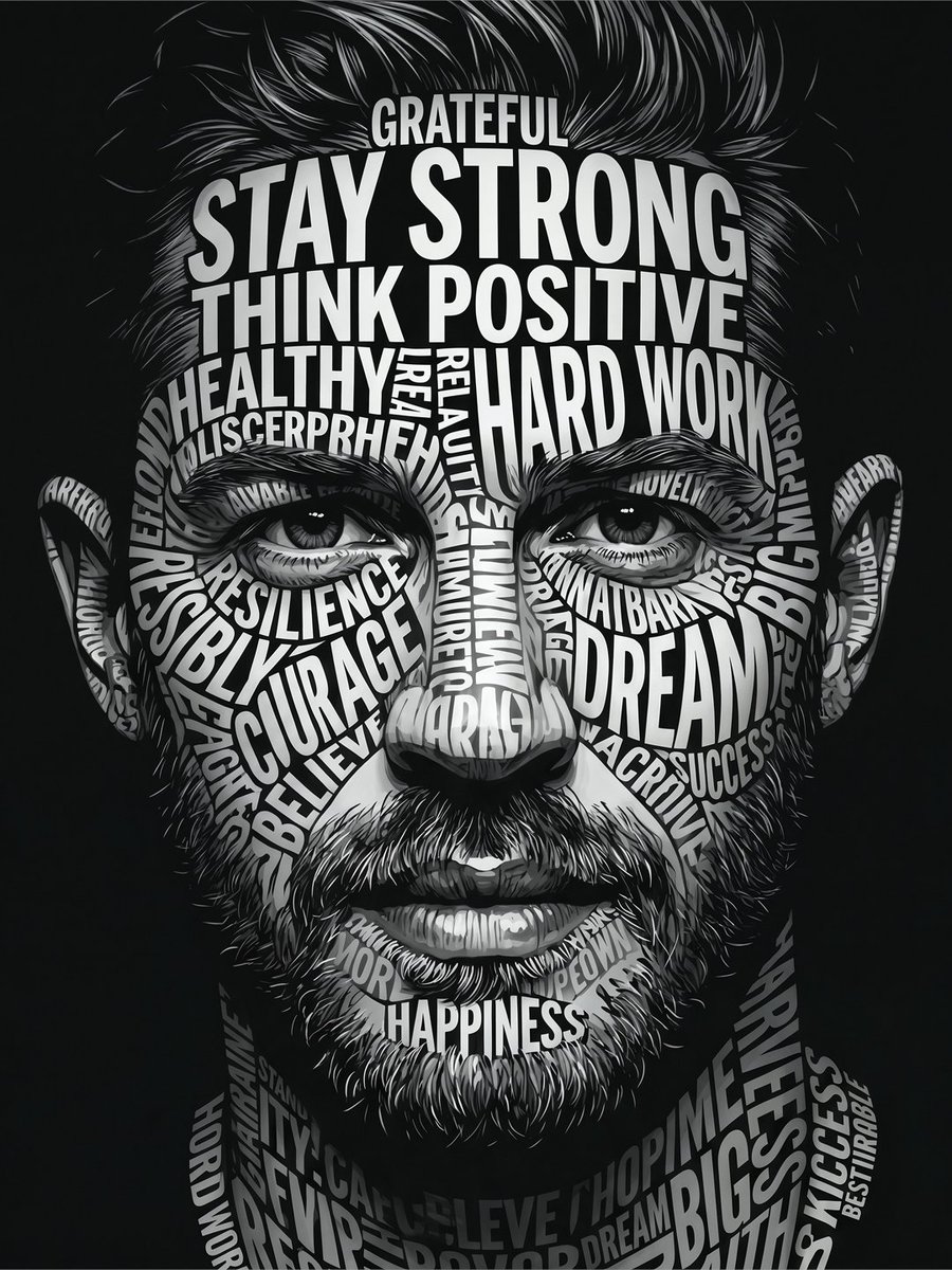 AI Prompt: Generate Uplifting Typography Portraits in Minutes: Minimalist Face Art with Inspirational Quotes