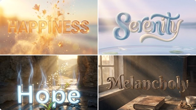 Emotional 3D Typography Art with Symbolic Scenes