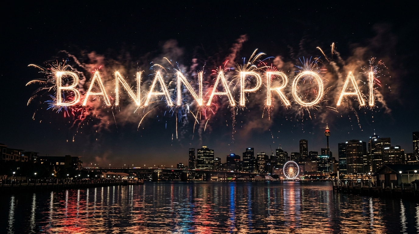 Fireworks Forming Text Over Skyline