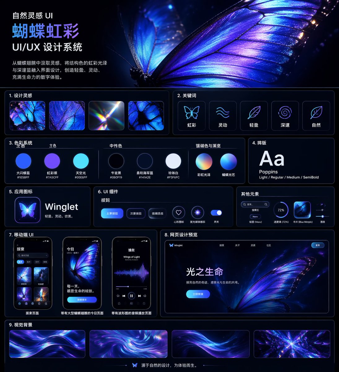 AI Prompt for Dark-Modes Chinese UI/UX Design System Board