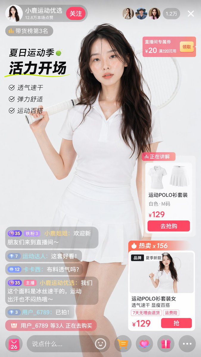AI Prompt for E-commerce Livestream UI Design