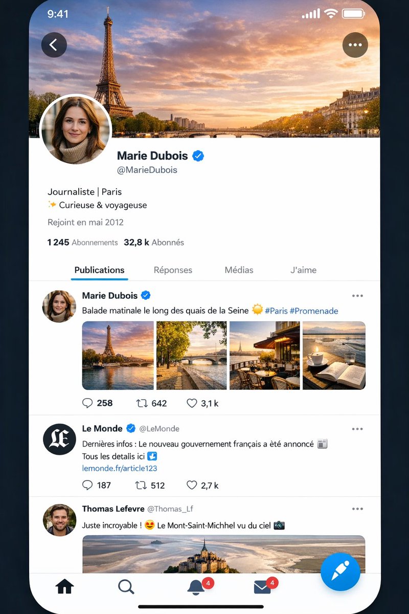 AI Prompt for French iPhone Profile Screen UI Design