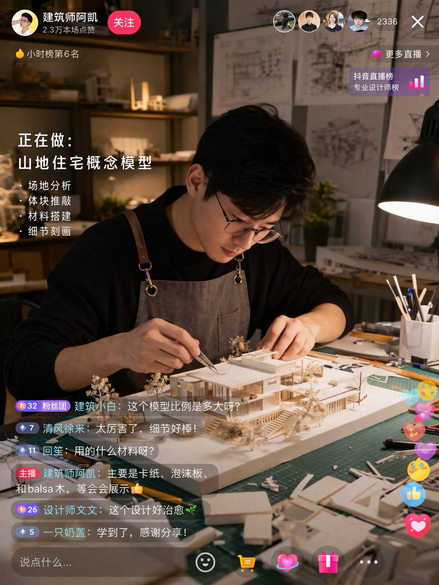 AI Prompt for Live Stream UI Mockup with Architect Building Model