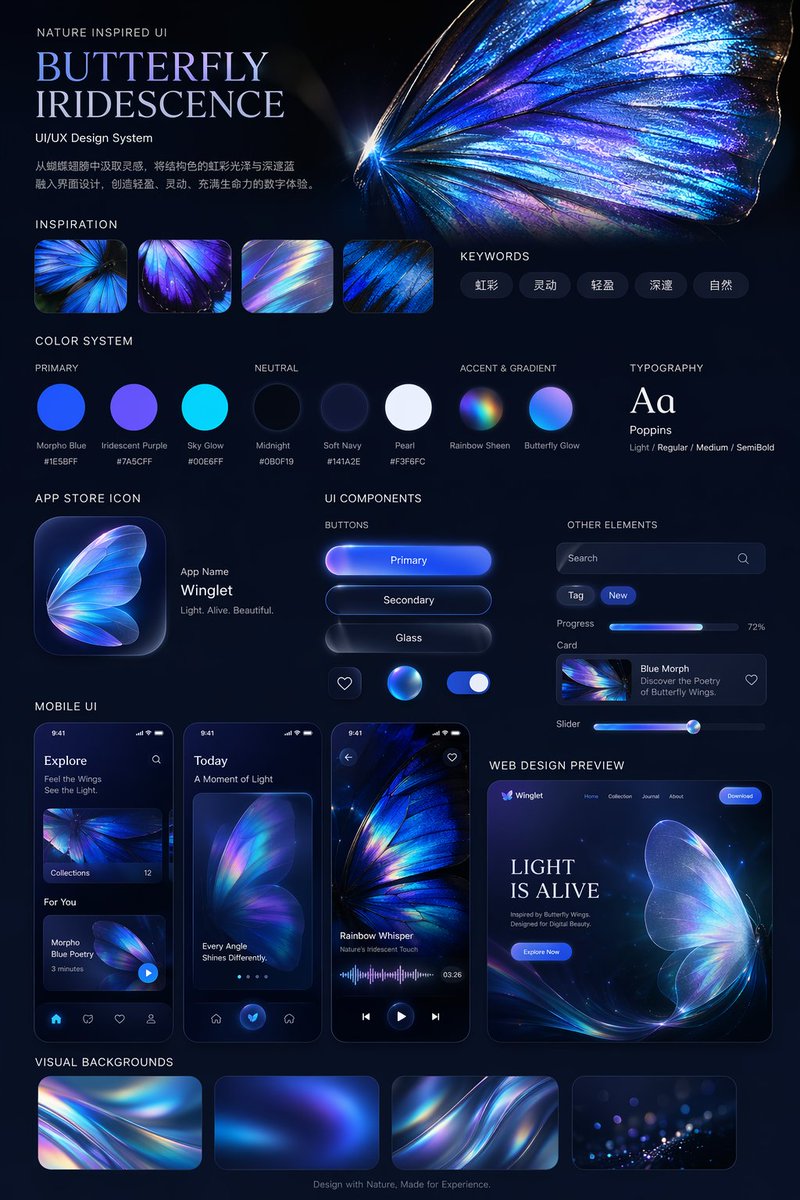 AI Prompt for Minimalist UI/UX Design System with Iridescent Butterfly Inspiration