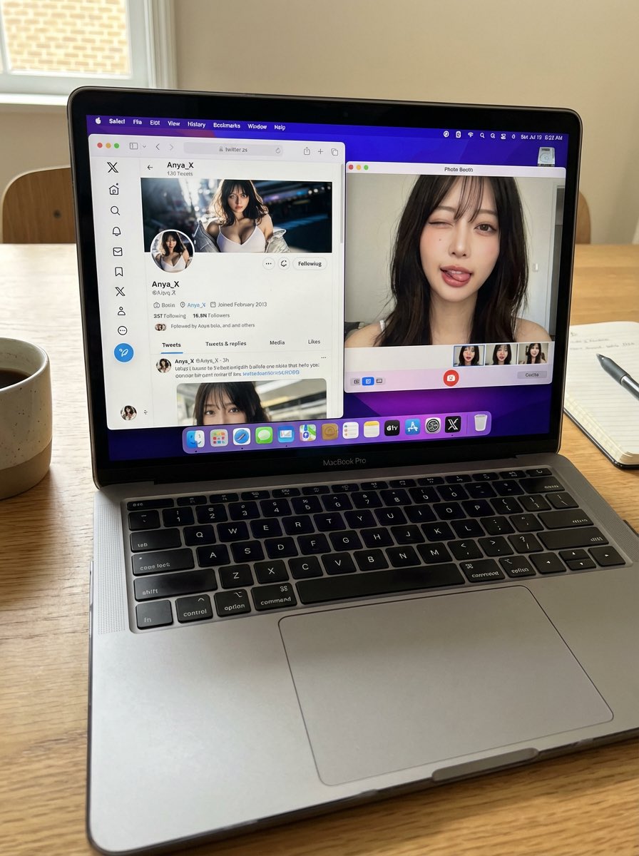 AI Prompt for Realistic MacBook Desktop Selfie with Social Media Profile