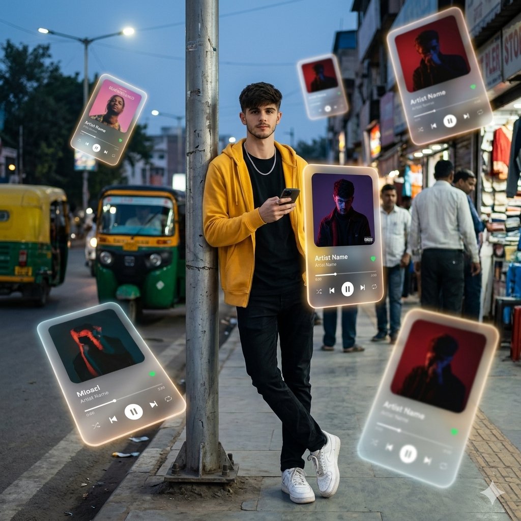 AI Prompt for Augmented Reality Street Scene Design with Virtual Product Displays