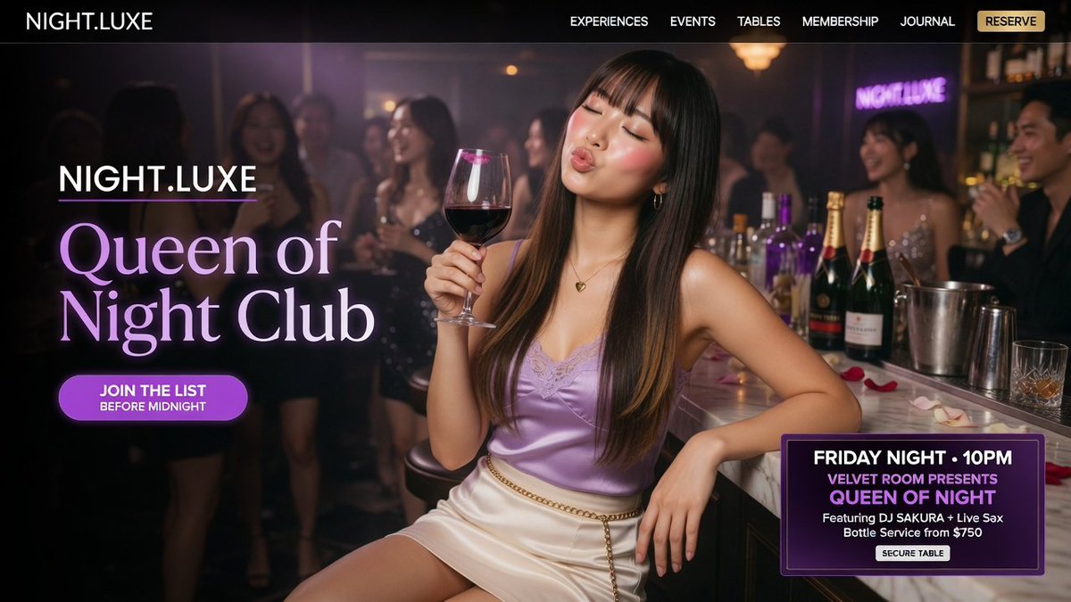 AI Prompt for Luxury Nightclub Website Hero with Glamorous Model and Purple Typography