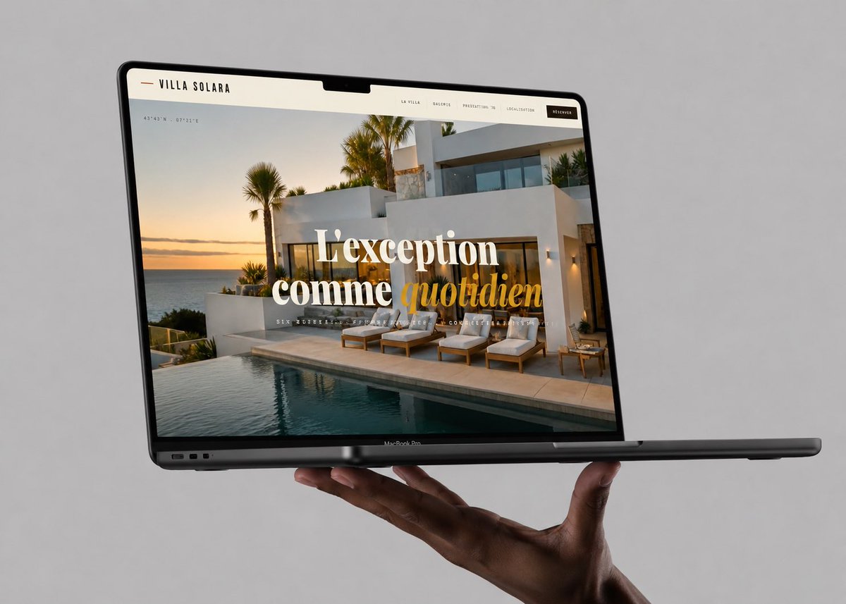 AI Prompt for Luxury Web Design Mockup with French Villa and Laptop