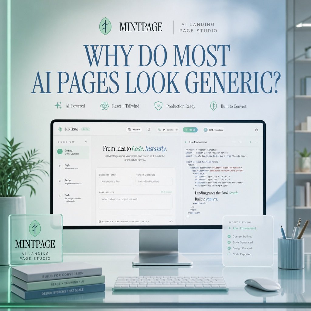 AI Prompt for Mint-Colored AI Landing Page Hero with Soft 3D Render and Minimalist Design