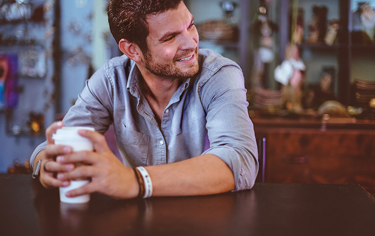 Sober man drinking coffee