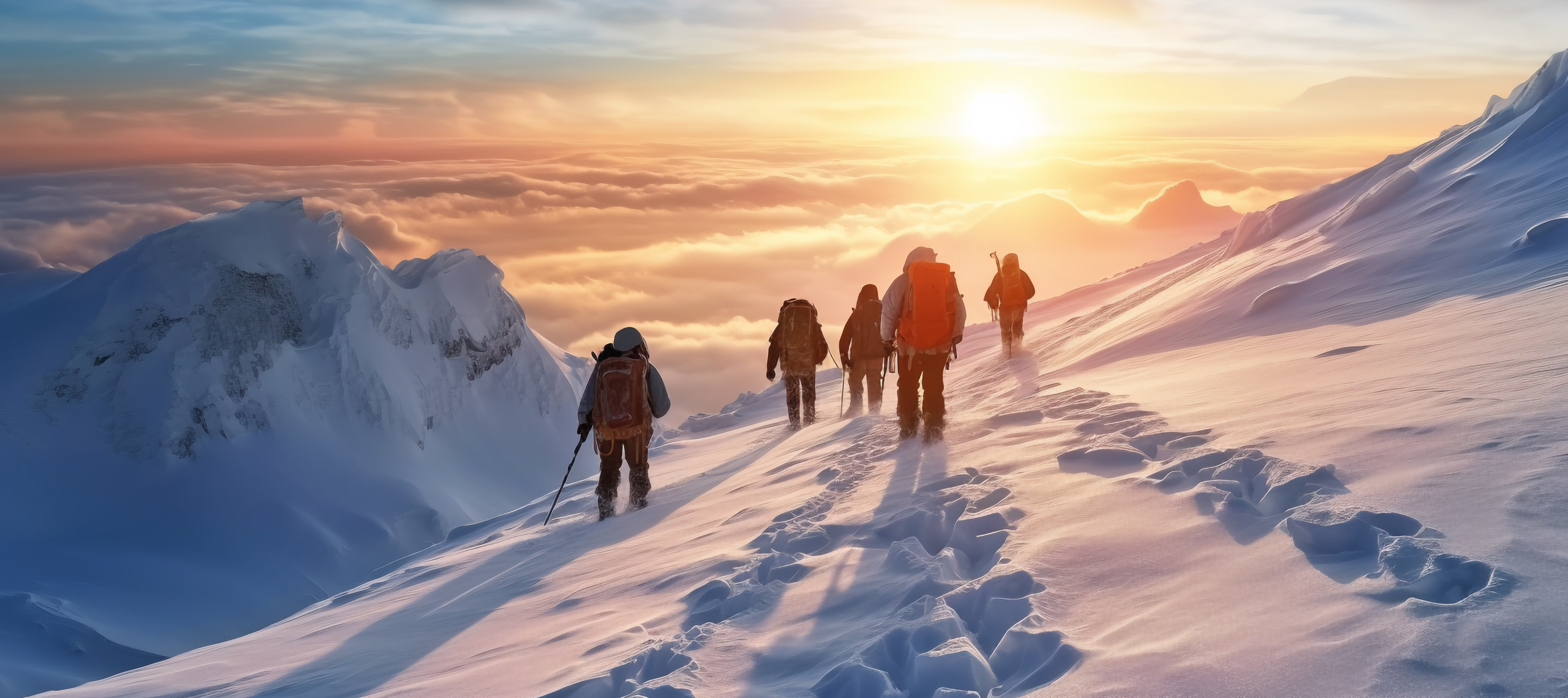 Men hiking in winter