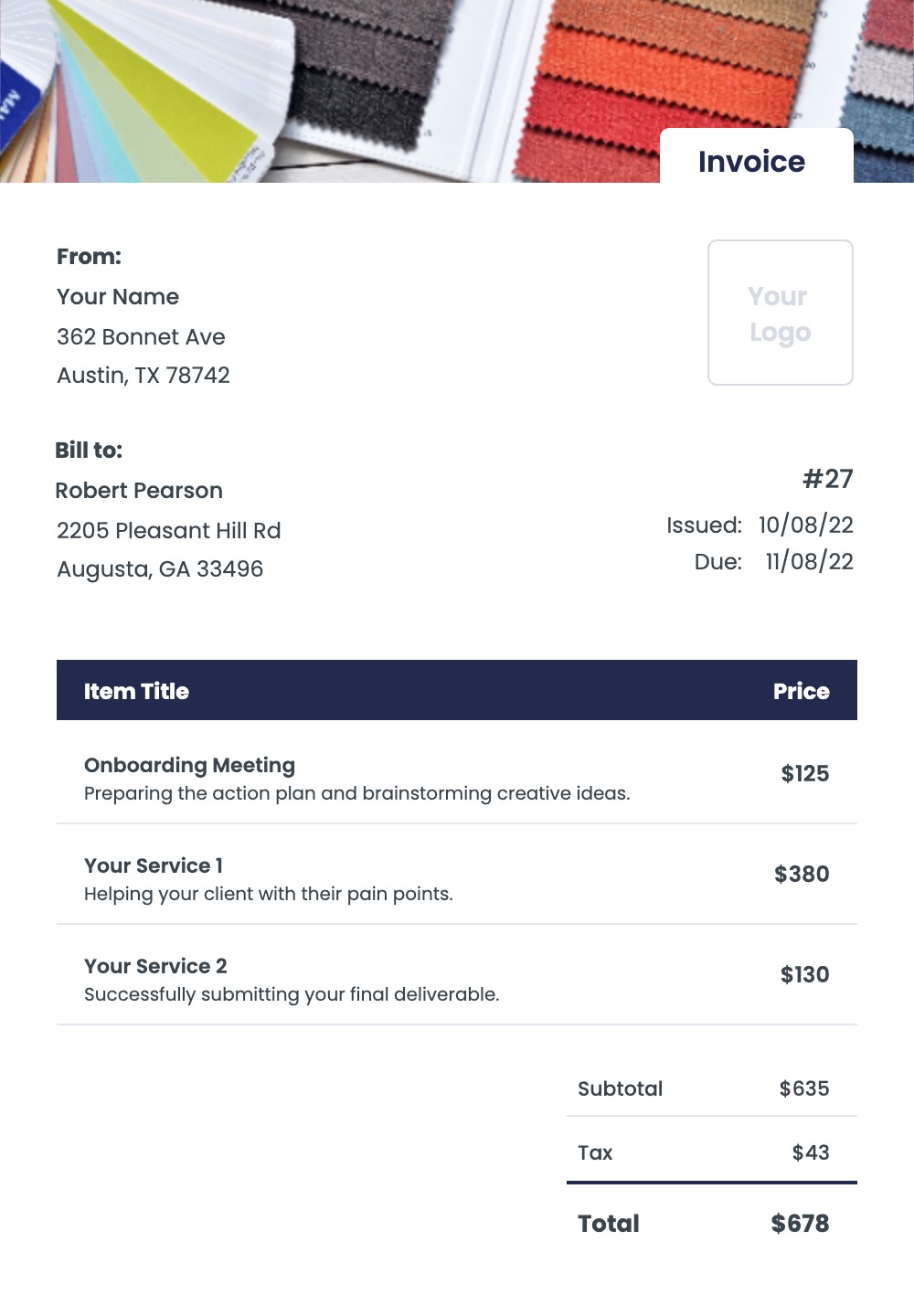 interior design invoice template