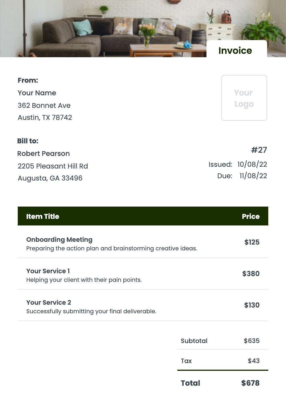 interior design invoice template