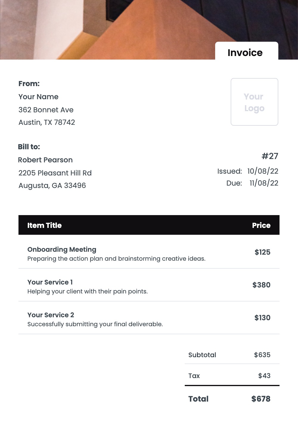 aia professional services invoice template