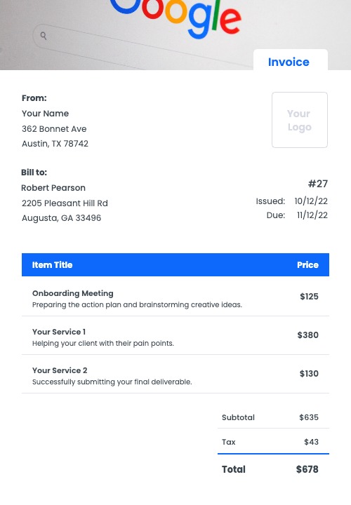 Google Adwords Invoice Templates - Kosmo