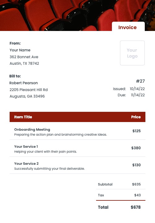 actor invoice commercial template