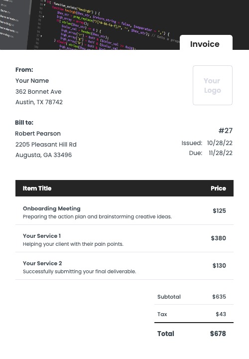 Web Developer Invoice Templates Kosmo