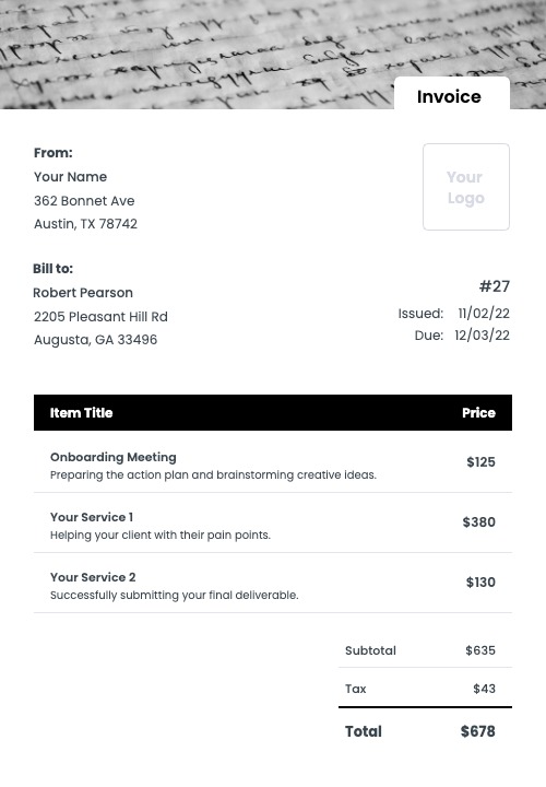 Copywriting Invoice Template