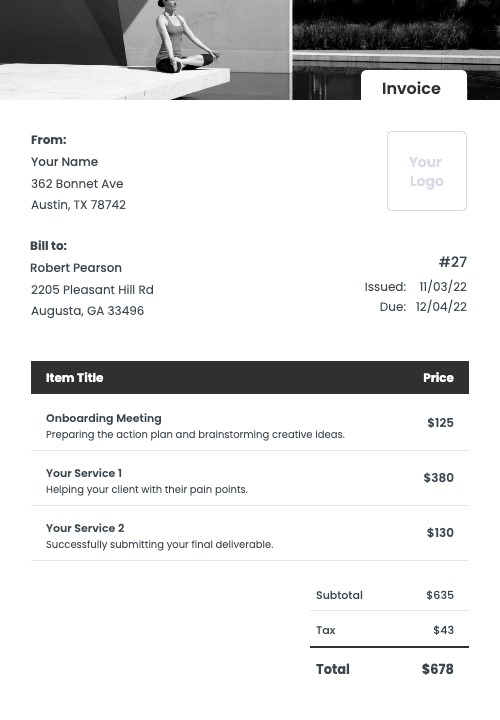 Yoga Teacher Invoice Template