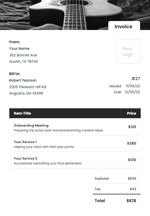 Music Performance Invoice Templates Kosmo