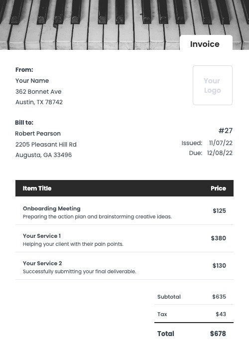 Piano Invoice Templates Kosmo