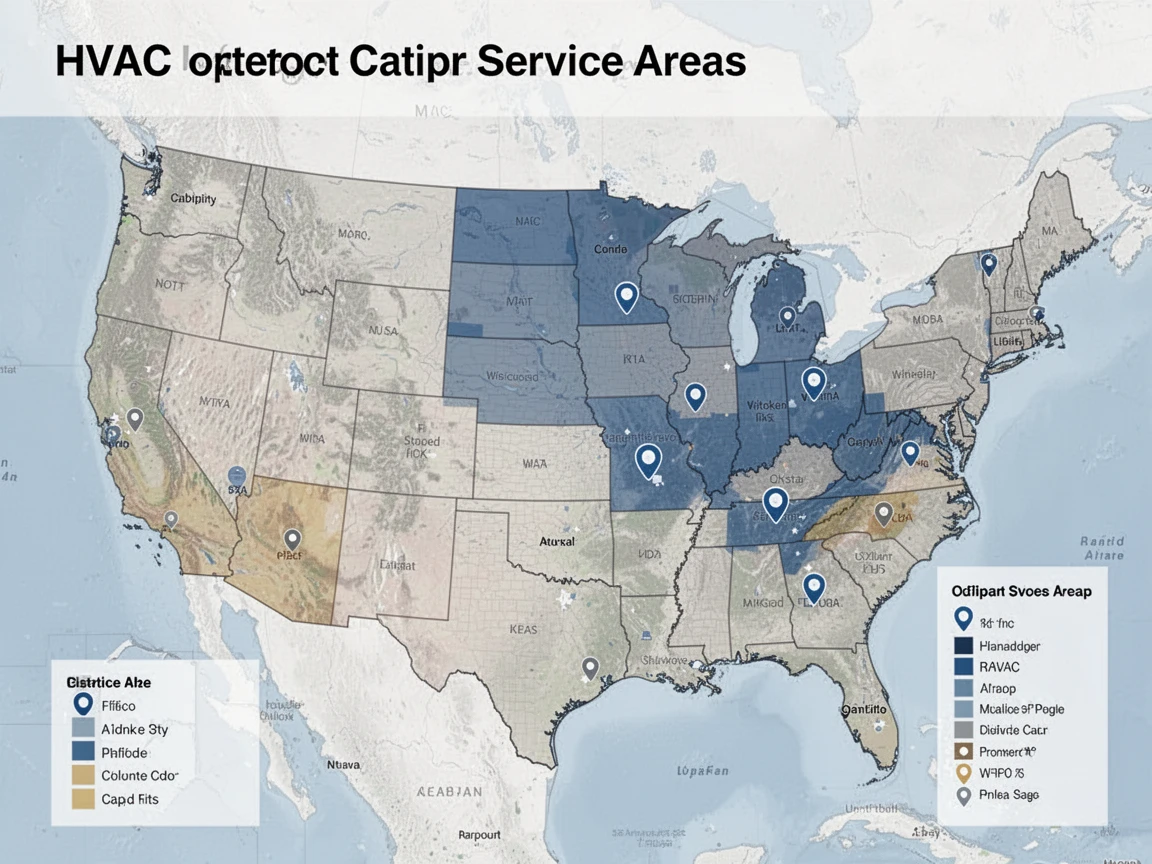 HVAC Service Coverage Map Showing Service Regions