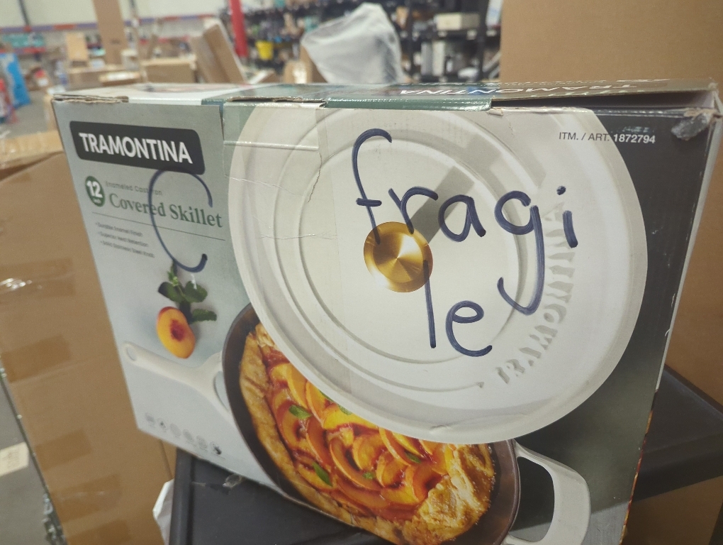COLOR WHITE❗❗ Tramontina Bestow Enameled Cast Iron Skillet with Lid, 12-inch Frying Pan,