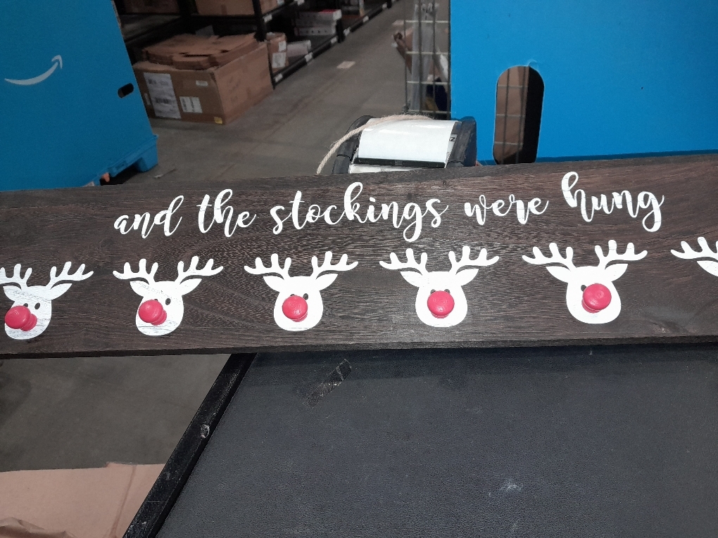 Christmas Stocking Wall Hanger The Stocking were Hung with 6 Red Nose Hooks Wood Christmas Stocking Rack Wall Mount Sign for Mantle Fireplace (Reindeer)