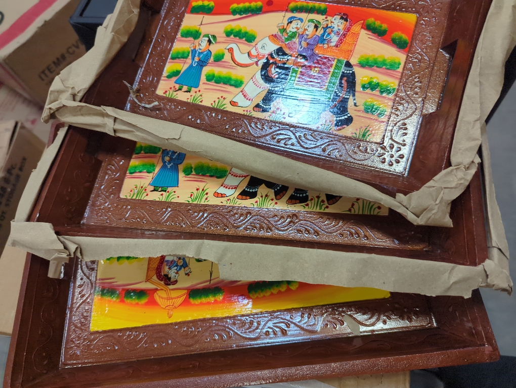 Swadeshi Blessings Wooden Serving Tray Set- Handcrafted & Hand-Painted for Kitchen/Table & Home Decor/Dinning/Gifts/Restaurants/Living Room/Coffee Table (Set of 3 Trays) (Brown)