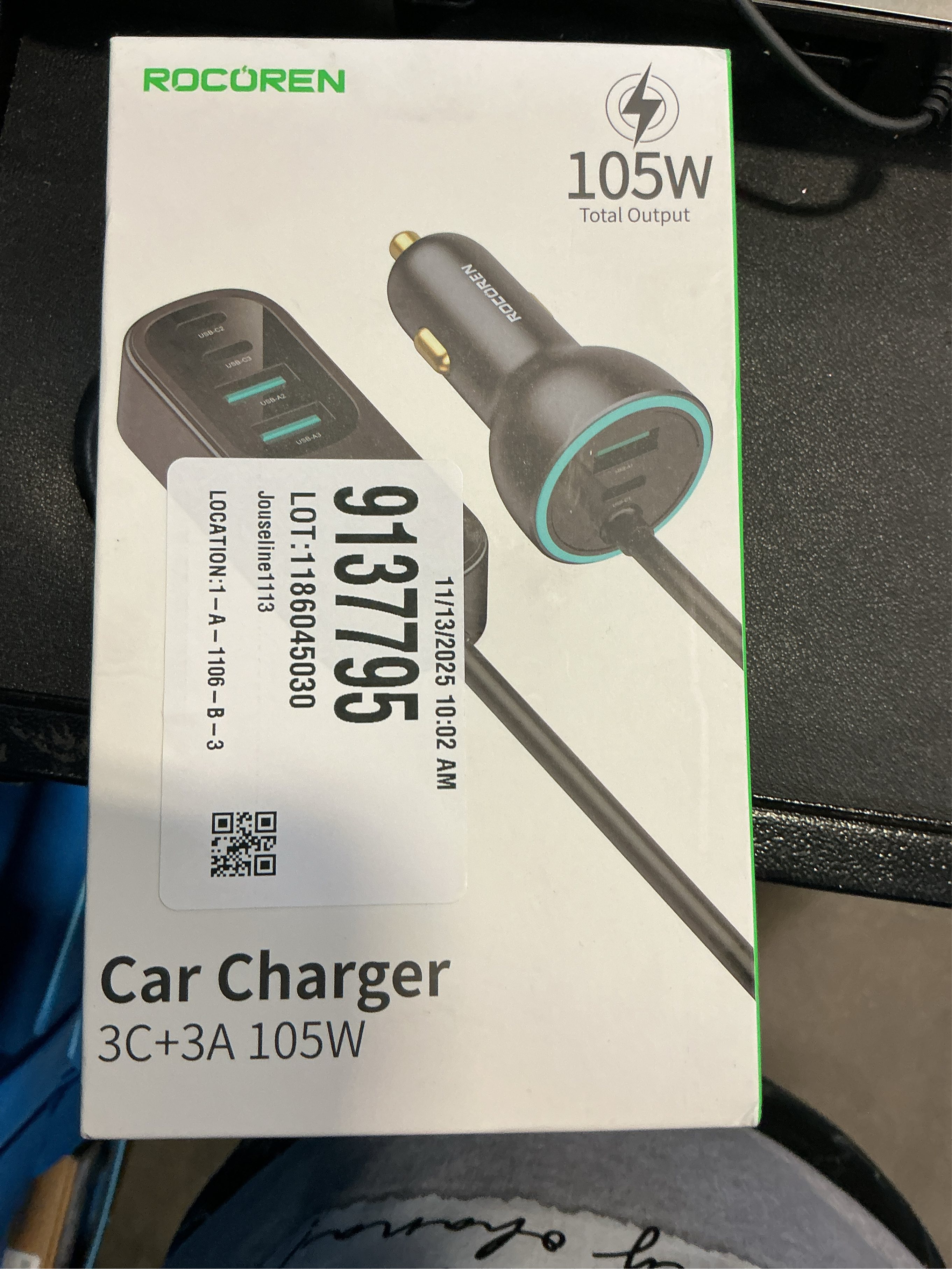 Rocoren 105W 6-Port Multiport Car Charger, PD Fast USB C Car Charger for Multiple Devices,Cigarette Lighter Adapter Car Travel Essentials for Road Trips with 5FT Cable,Car Accessories for iPhone 17/16