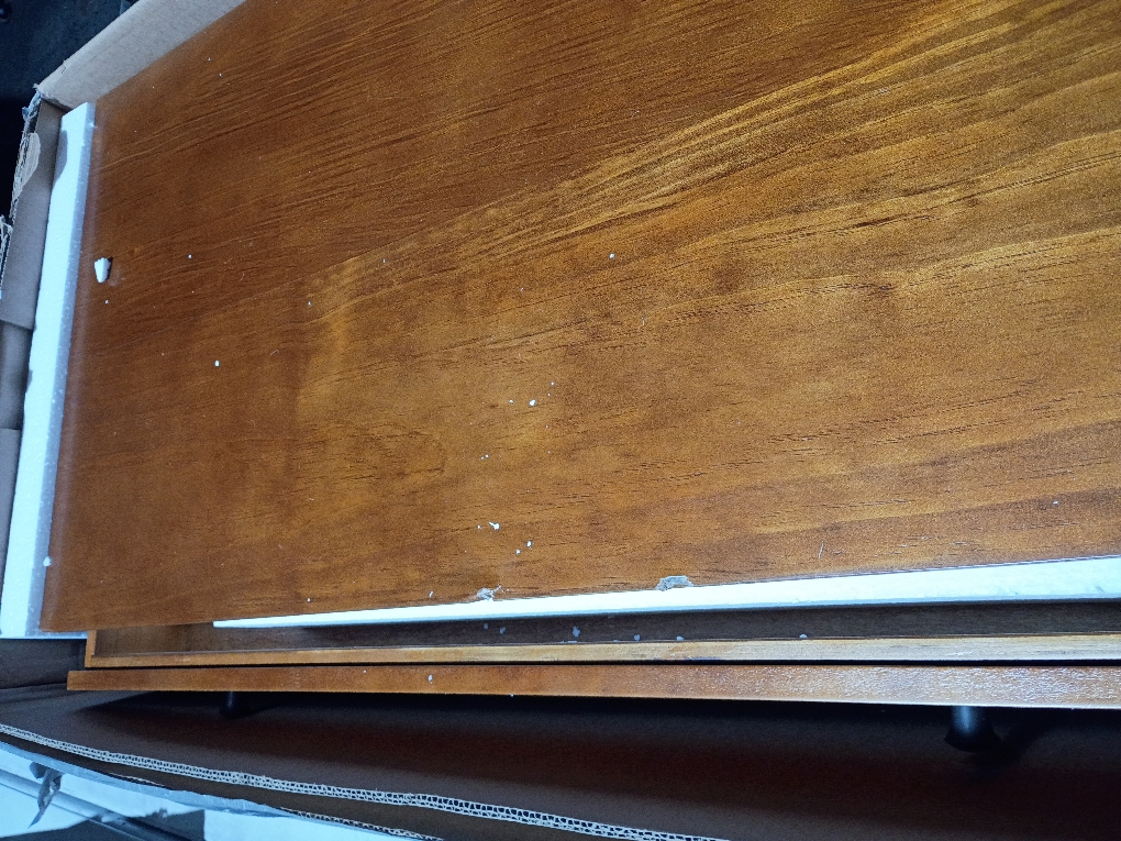 Camaflexi Mid Century Modern Desk Solid Wood Writing Table for Small Spaces, Brown (little damaged; see the picture) (No test)