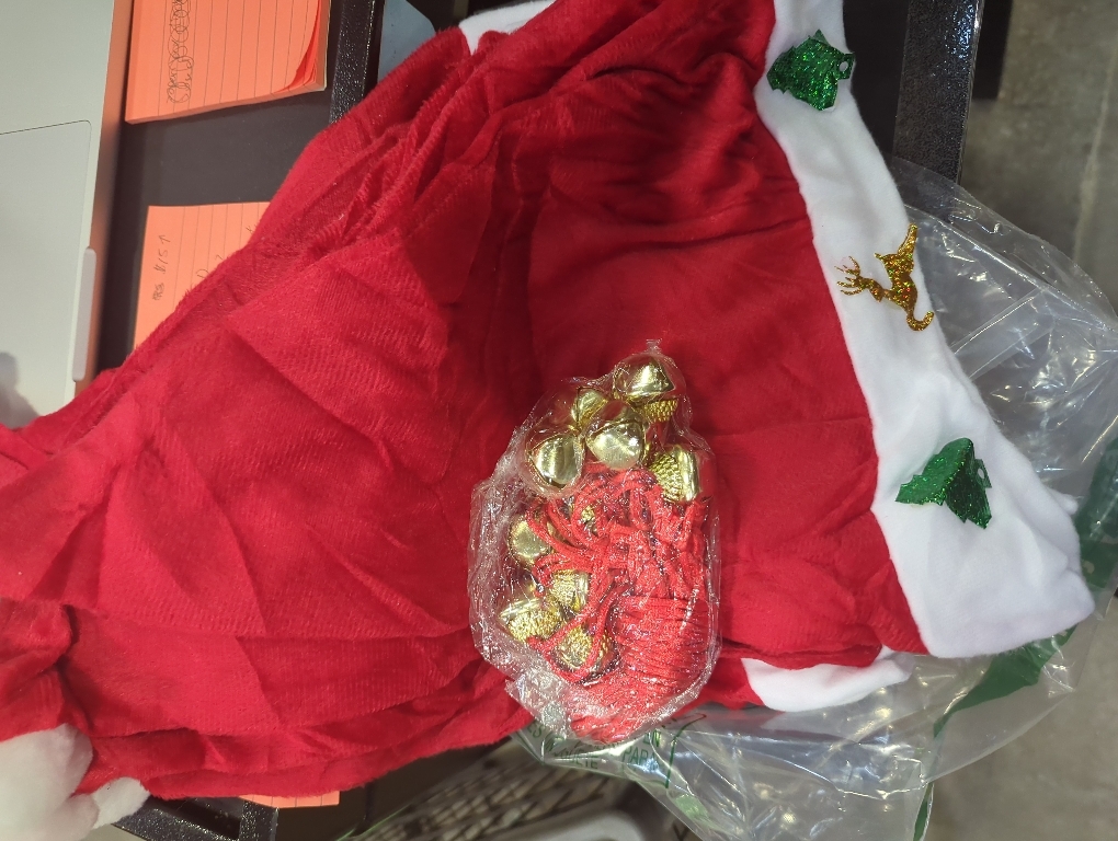 12 Fancy Christmas Santa Hats with 12 Jingle Bell Necklaces Bulk for Christmas Party Favor Photo Booth; One Size Fits All.