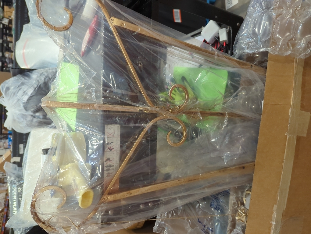 18.25L x 25.5W x 55H Metal Scroll Extra Large Free Standing Adjustable Display Stand Easel with Chain Support, Heavy Duty Easel for Sign, Wedding, Picture Frame, Mirror, Gold (No Assembly Required)