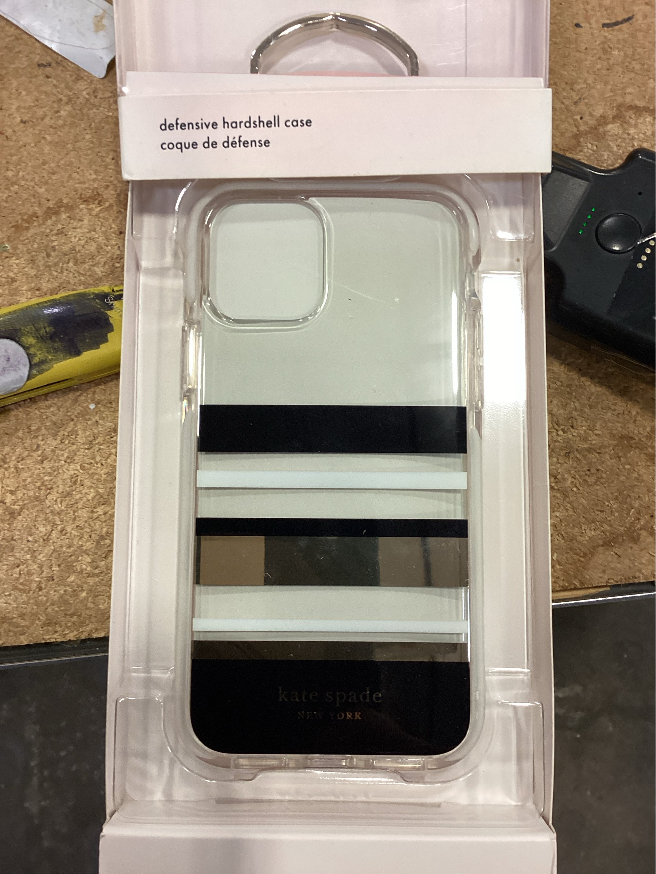 kate spade new york Defensive Hardshell Case (1-PC Comold) for iPhone 11 Pro, Park Stripe Gold Foil/Black/Cream/Cream Bumper/Clear